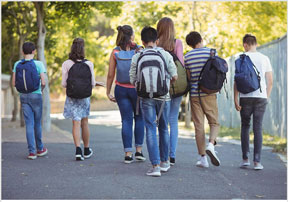 Group of young people walking