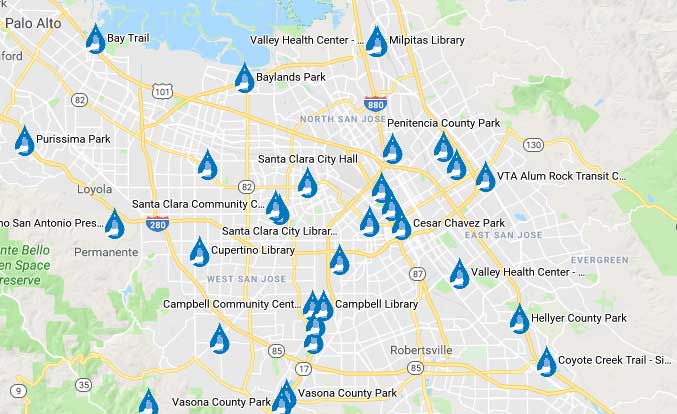 Map of water stations throughout the Santa Clara County